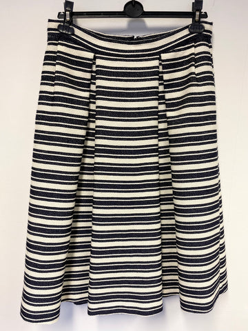 WHISTLES NAVY BLUE & IVORY STRIPE BOX PLEATED SKIRT SIZE 14