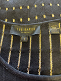 TED BAKER BLACK & GOLD METALLIC STRETCH A-LINE DRESS SIZE 1 UK 8/10