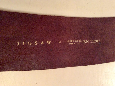 JIGSAW ANTIQUE BROWN WIDE LEATHER SILVER BUCKLE BELT SIZE L