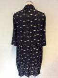 HOBBS NAVY BLUE & CREAM PRINT SHIRT DRESS SIZE 8