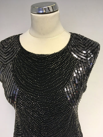 IZABEL LONDON BLACK SEQUINED & BEADED COCKTAIL SHIFT DRESS SIZE 8