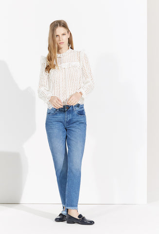 CAUDIE PIERLOT WHITE BROIDERY ANGLAISE HIGH NECK TOP SIZE 38 UK 10