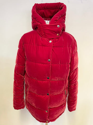MARKS & SPENCER AUTOGRAPH RED VELOUR PADDED HOODED JACKET SIZE 12