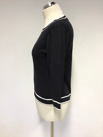 HOBBS NAVY BLUE & WHITE TRIM FINE KNIT JUMPER SIZE 12