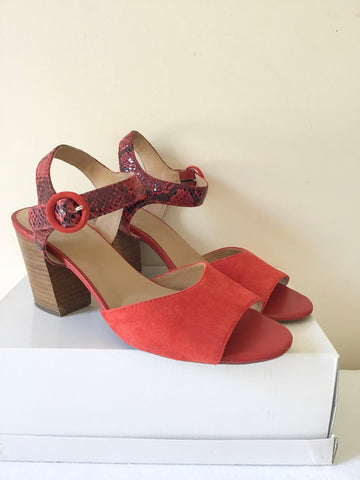 BRAND NEW GEOX RESPIRA RED SUEDE & LEATHER SNAKESKIN ANKLE STRAP SANDALS SIZE 7/40