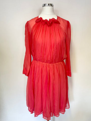 FRENCH CONNECTION CORAL SILK 3/4 SLEEVE FIT & FLARE DRESS SIZE 8
