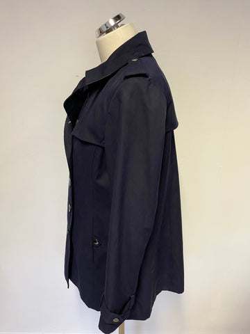 HOBBS NAVY BLUE DOUBLE BREASTED HIP LENGTH TRENCH COAT/ MAC SIZE 12