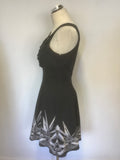 KAREN MILLEN BLACK & SILVER EMBROIDERED SLEEVELESS FIT &  FLARE DRESS SIZE 12