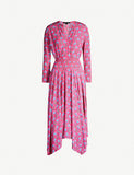 MAJE RAYINA DARK PINK DITSY FLORAL PRINT LONG SLEEVE ASYMMETRIC HEM DRESS SIZE 1 UK 8/10