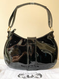 LK BENNETT BLACK PATENT LEATHER BUCKLE TRIM SHOULDER BAG