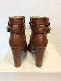 HOBBS TAN BROWN LEATHER BUCKLE TRIM ANKLE BOOTS