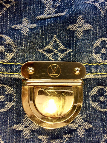 LOUIS VUITTON MONOGRAM BLUE DENIM SAC PLAT FLAT TOTE BAG LTD EDITION