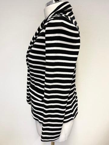 WHISTLES BLACK & WHITE STRIPE COTTON KNIT FITTED JACKET SIZE 8