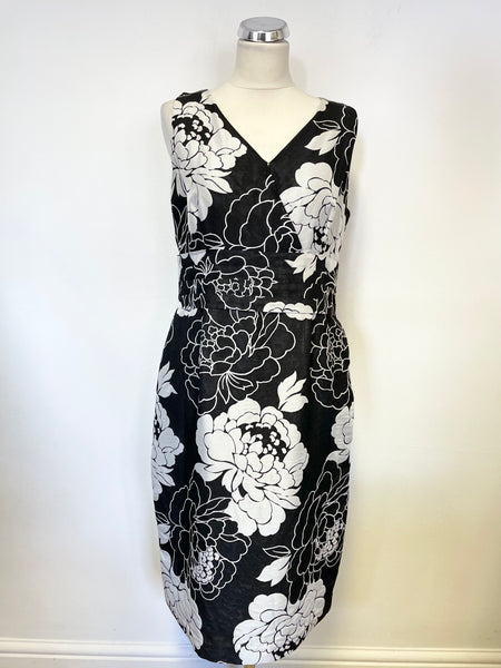 PHASE EIGHT BLACK & IVORY FLORAL PRINT SLEEVELESS PENCIL DRESS SIZE 14