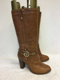 RIVER ISLAND TAN LEATHER BUCKLE TRIM BOOTS SIZE 7/40