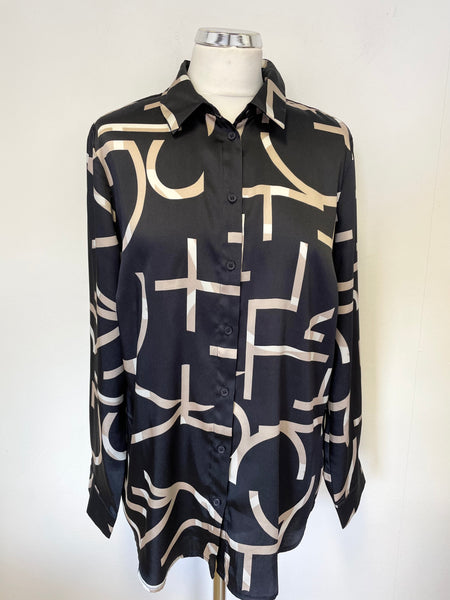 MINT VELVET BLACK,BEIGE & IVORY PATTERNED LONG SLEEVED SHIRT SIZE 14