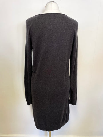 THE WHITE COMPANY CHARCOAL GREY MERINO BLEND LONG SLEEVE JUMPER DRESS SIZE 12