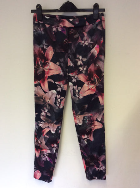 COAST BLACK & PINK FLORAL PRINT CAPRI PANTS SIZE 8