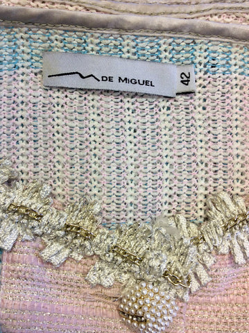 DE MIGUEL MINT GREEN & PINK EMBELISHED TWINSET SIZE 42 UK 10