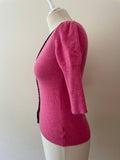 BRORA PINK & BLACK TRIM 100% CASHMERE SHORT SLEEVE CARDIGAN SIZE 8