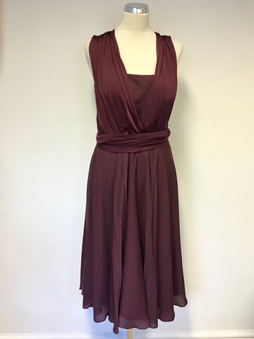 TED BAKER BURGUNDY/ WINE SILK BLEND SPECIAL OCCASION DRESS SIZE 3 UK 12