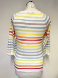 JOHN SMEDLEY SEA ISLAND MULTI COLOURED STRIPE COTTON FINE KNIT CARDIGAN SIZE M