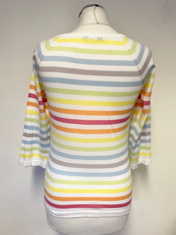 JOHN SMEDLEY SEA ISLAND MULTI COLOURED STRIPE COTTON FINE KNIT CARDIGAN SIZE M