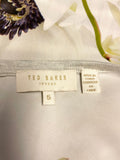 TED BAKER KEMBLY LIGHT GREY WITH SATIN FLORAL BACK SHORT SLEEVE CARDIGAN SIZE 5 UK L/XL