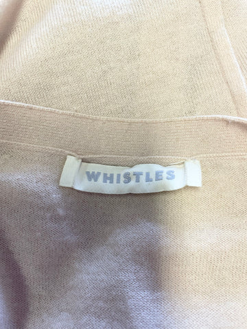 WHISTLES NUDE FINE KNIT V NECKLINE DARTED TRIM 3/4 SLEEVE CARDIGAN SIZE 4 FIT UK 10