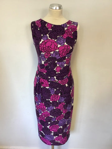 PHASE EIGHT PINK,PURPLE & WHITE FLORAL PRINT DRESS SIZE 10