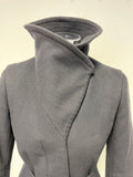 REISS CASPER BLACK WOOL BLEND COLLARED FITTED BELTED JACKET SIZE S