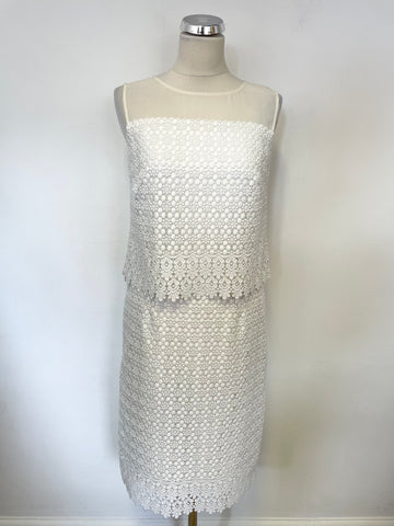HOBBS WHITE LACE SLEEVELESS PENCIL DRESS SIZE 10