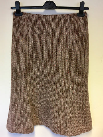 HOBBS BURGUNDY & BEIGE HERRINGBONE TWEED WOOL BLEND SKIRT SIZE 10