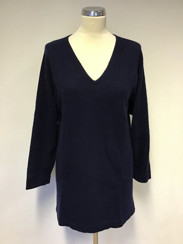 JOHNSTONS OF ELGIN NAVY BLUE 100% CASHMERE V NECK JUMPER SIZE 40” UK XL