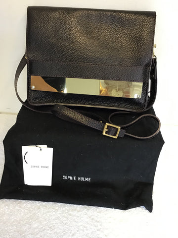 SOPHIE HULME DAMSON LEATHER & BRASS PLATE TRIM SHOULDER BAG
