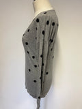 BAUKJEN GREY & BLACK SPOT V NECK JUMPER SIZE 10