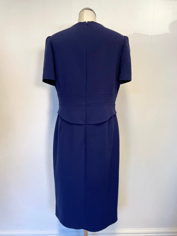 HOBBS BLUE SHORT SLEEVE PEPLUM TRIM PENCIL DRESS SIZE 14