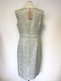 BRAND NEW JAEGER TURQUOISE, PALE GREEN & SILVER WEAVE PENCIL DRESS SIZE 16