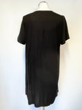 FRENCH CONNECTION BLACK SHORT SLEEVE PLEATED FRONT SHIFT DRESS SIZE 14