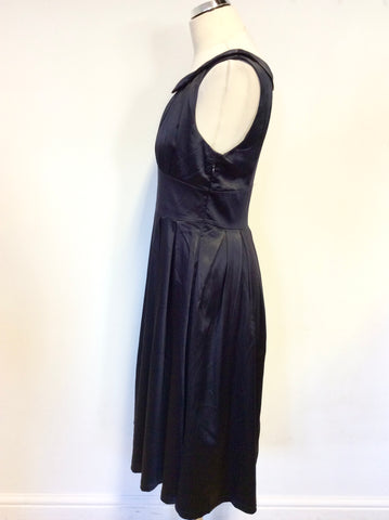 LINDY BOP DARK BLUE SATIN SLEEVELESS FIT & FLARE SPECIAL OCCASION DRESS SIZE 14