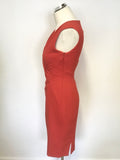 LK BENNETT NERINE SCARLET RED SLEEVELESS V NECKLINE PENCIL DRESS SIZE 8