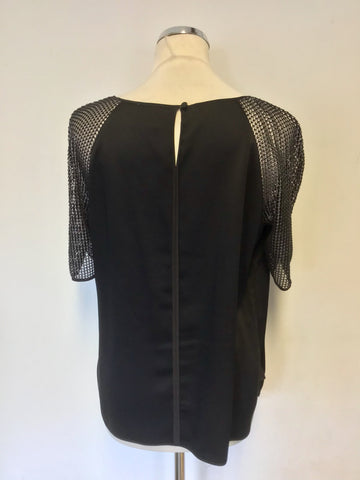 REISS ROXY BLACK MESH SLEEVE TOP SIZE 12