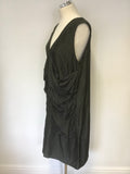 FREY CHARCOAL GREY SILK BLEND SLEEVELESS DRAPE POCKET FRONT SHIFT DRESS SIZE 16