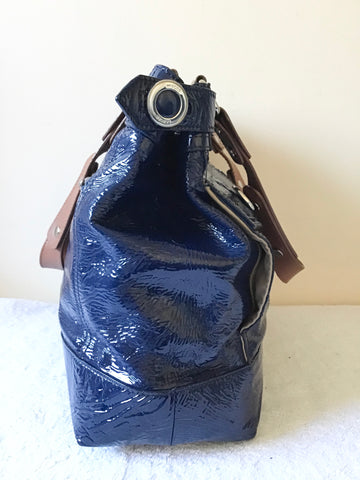 JAEGER NAVY BLUE PATENT LEATHER HAND/ SHOULDER TOTE BAG