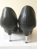 FRENCH CONNECTION BLACK LEATHER PEEPTOE SILVER TIP HEELS SIZE 6/39