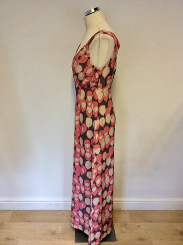 BODEN PINK,CREAM & BROWN PRINT SILK MAXI DRESS SIZE 10