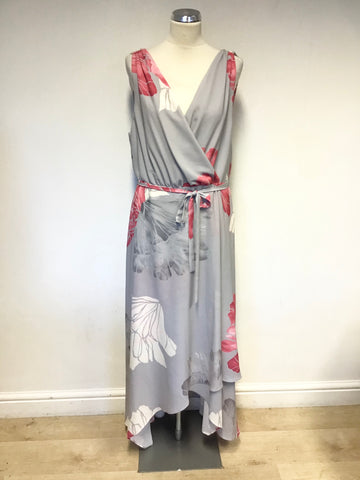 BRAND NEW RJH. JOHN ROCH GREY,IVORY & PINK FLOWER PRINT LONG MAXI DRESS SIZE 16
