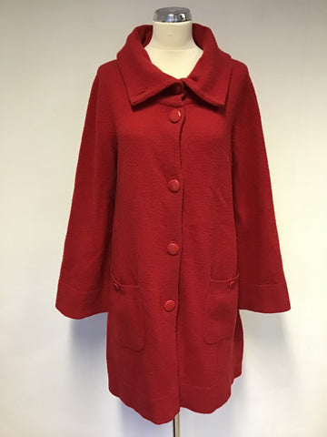 PHASE EIGHT RED KNIT LAMBSWOOL BUTTON FRONT COAT SIZE 14