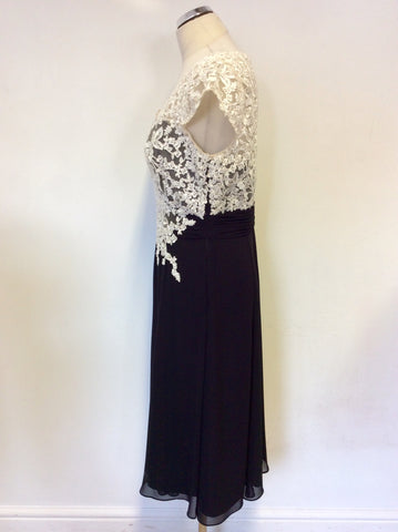 JACQUES VERT BLACK & BEADED IVORY LACE SPECIAL OCCASION DRESS SIZE 12