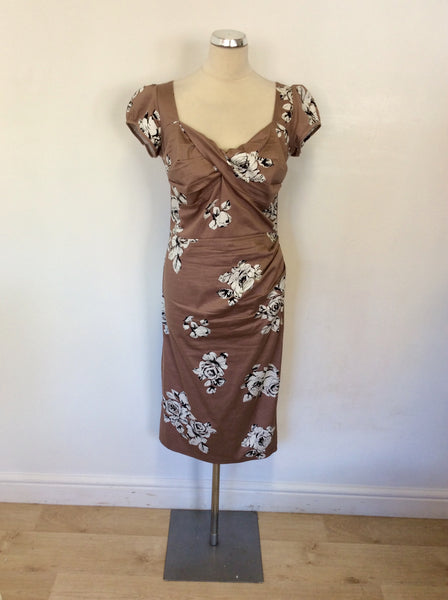 STOP STARING BY ALICIA ESTRADA TAN FLORAL GARDENIA WIGGLE / PENCIL DRESS SIZE XL UK 16
